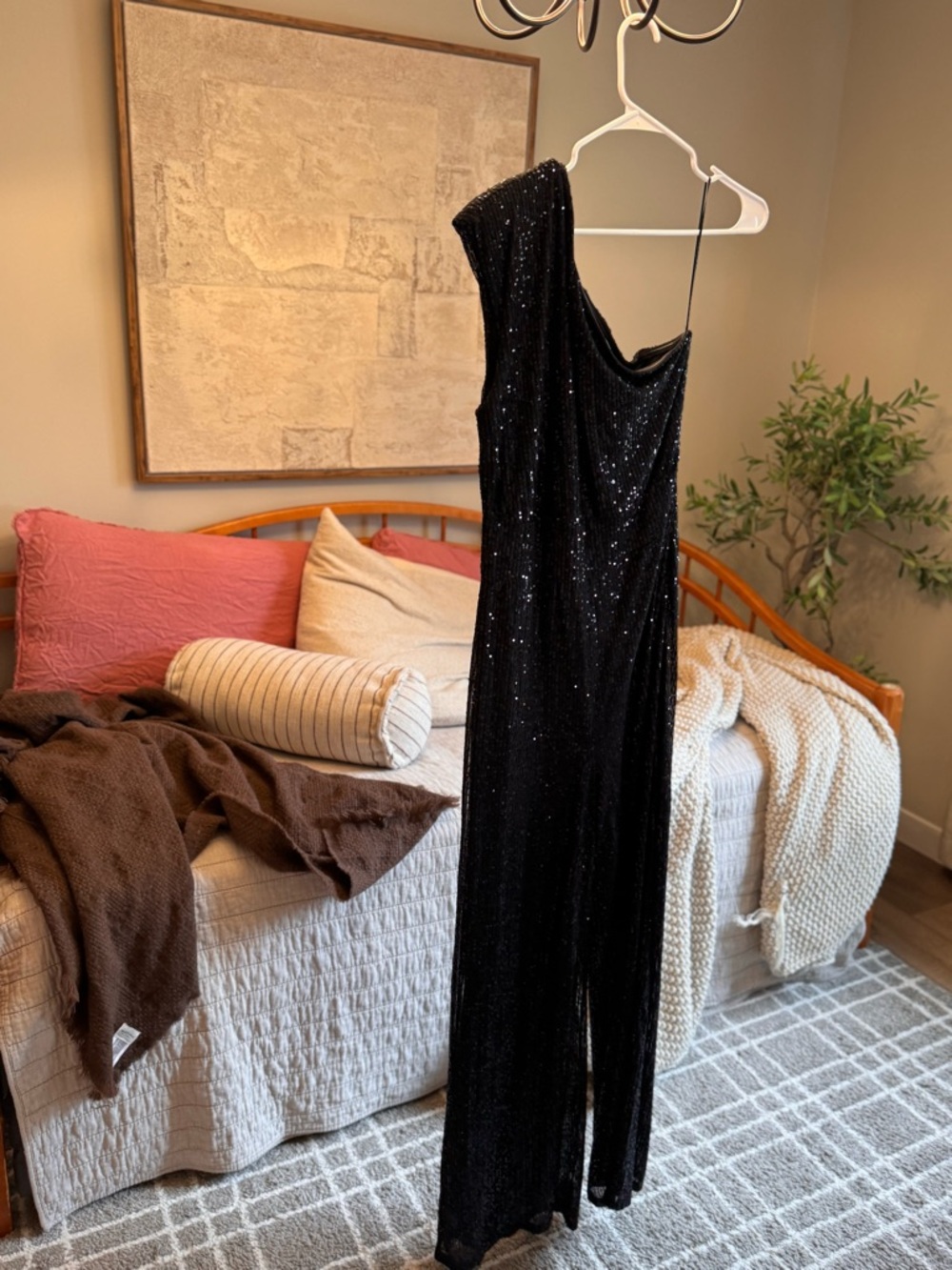 Love By Design Black Sequin One-Shoulder Jumpsuit